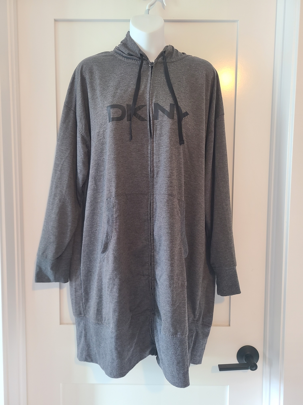 DKNY Gray Full-Zip Hooded Sweater with Logo